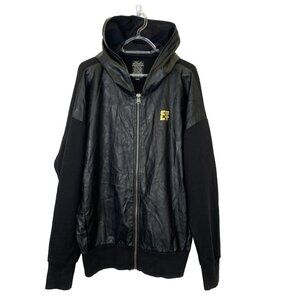 Cult Of Individuality Hoodie Full Zip Jacket Mens Size Large Black Faux Leather